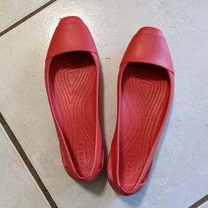 Women's Shoes Crocs Sienna Black Slip-On Flats Red Size 10 Preowned